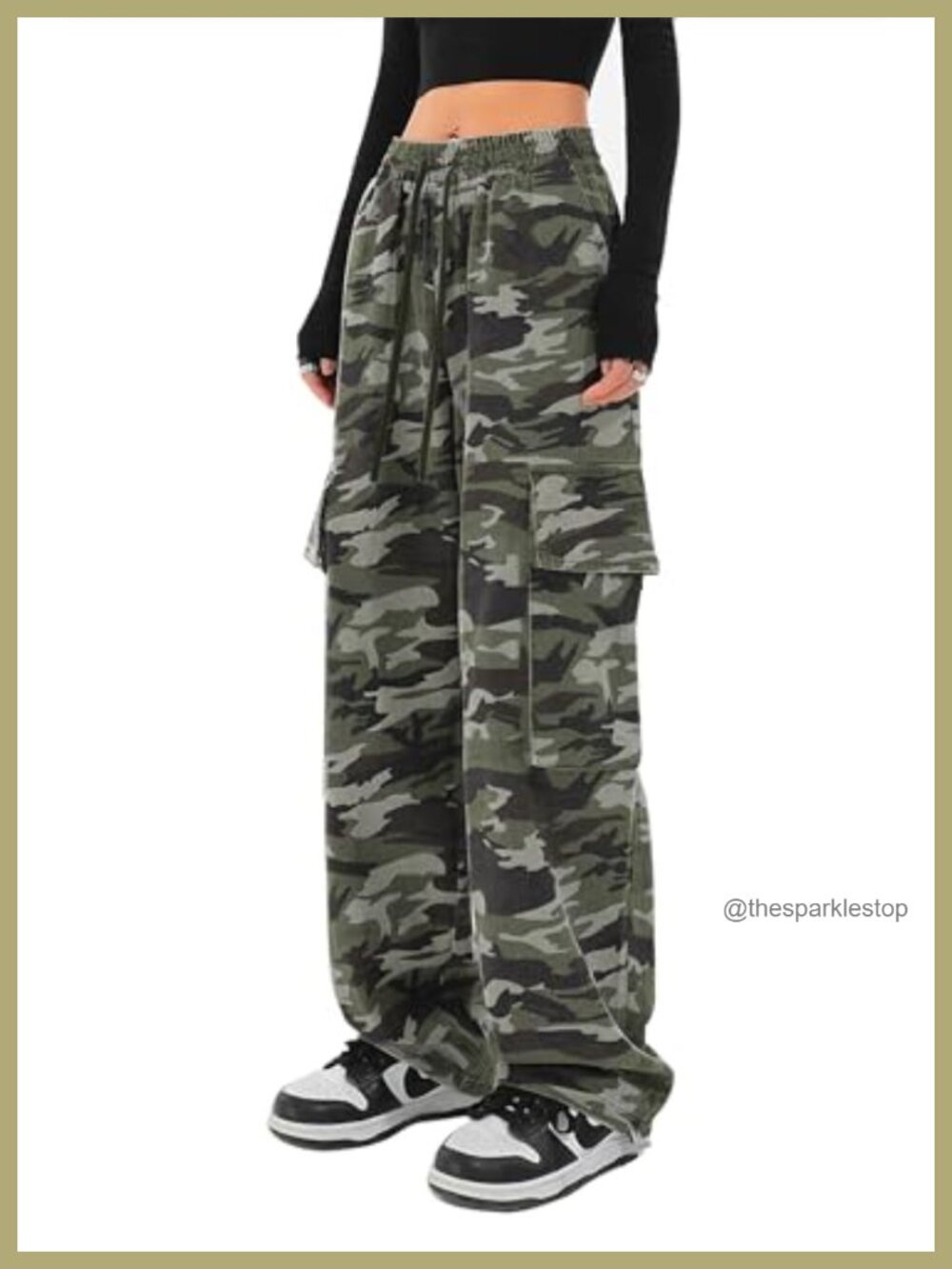 High Waisted Wide Leg Cargo Pants 100% Cotton Drawstring Relaxed Fit